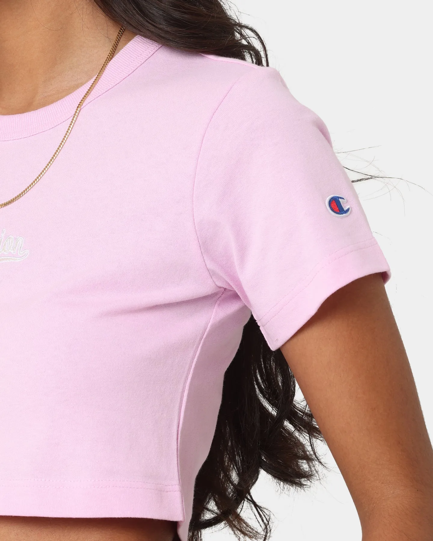 Champion Women's Heritage Cursive Script Baby T-Shirt Cotton Pink