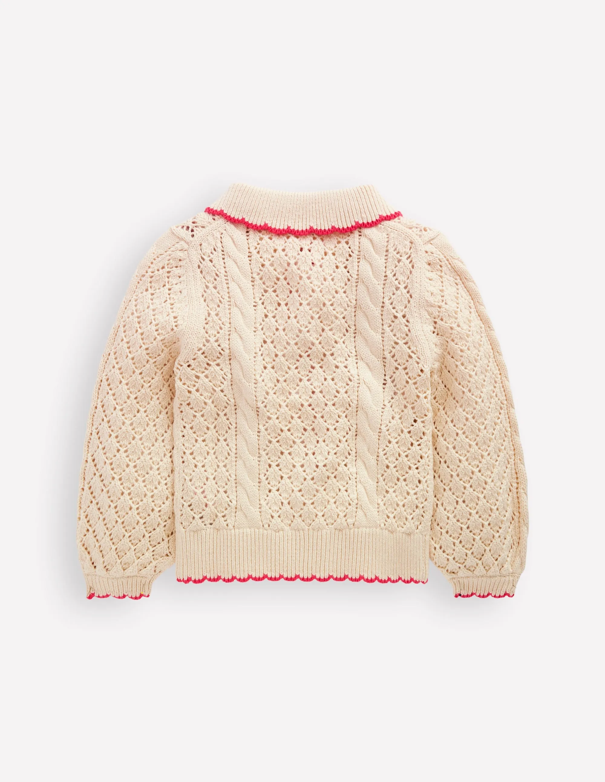 Cotton Embroidered Cardigan-Ecru Marl Flowers