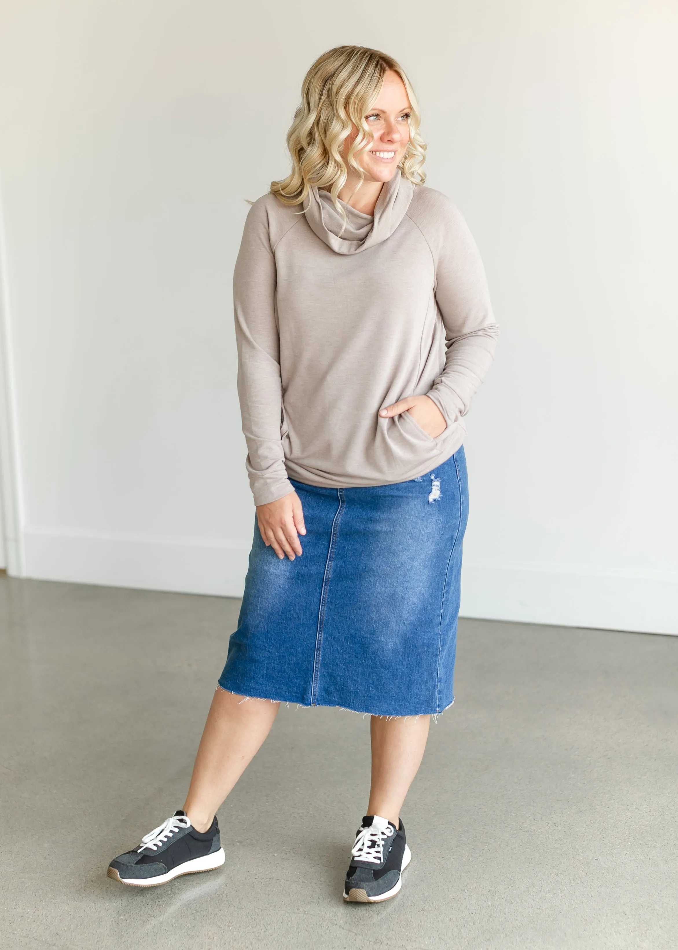 Cowl Neck French Terry Top - FINAL SALE