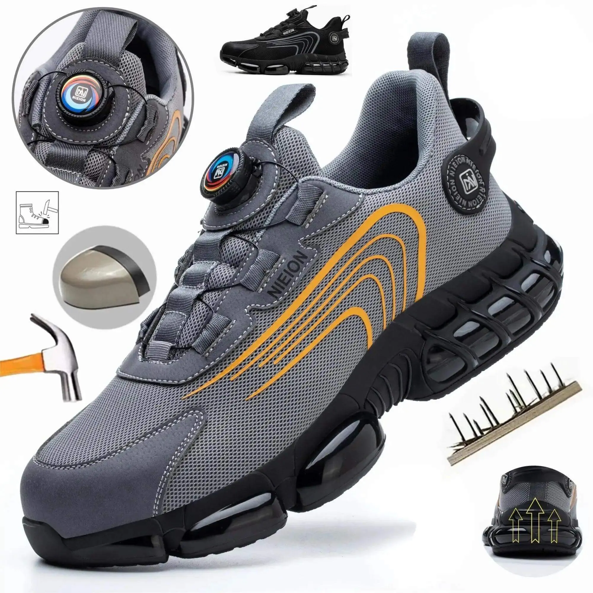 Men's Steel Toe Cap Work Safety Shoes with Rotating Buckle