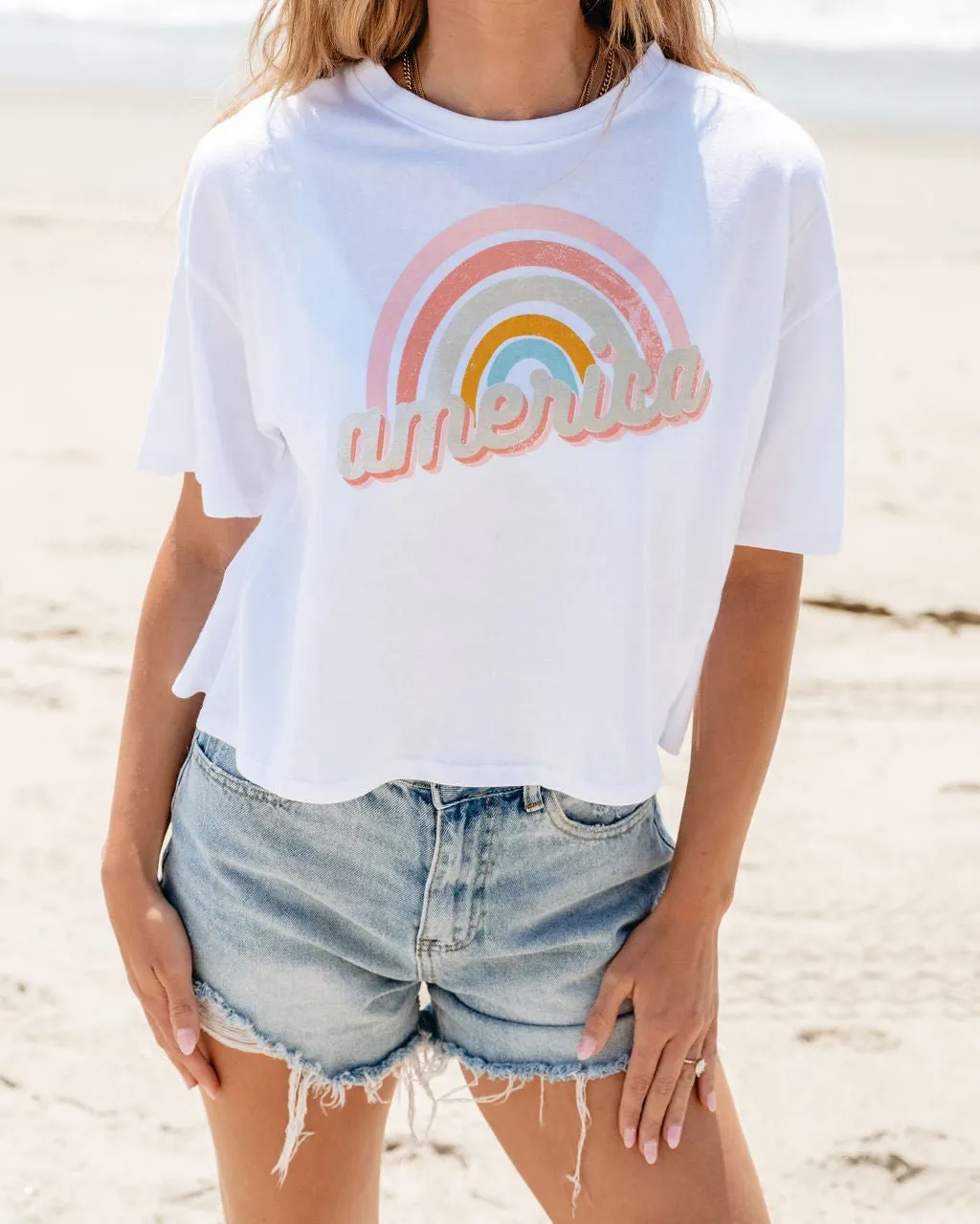 "America" Rainbow Cotton Tee - FINAL SALE