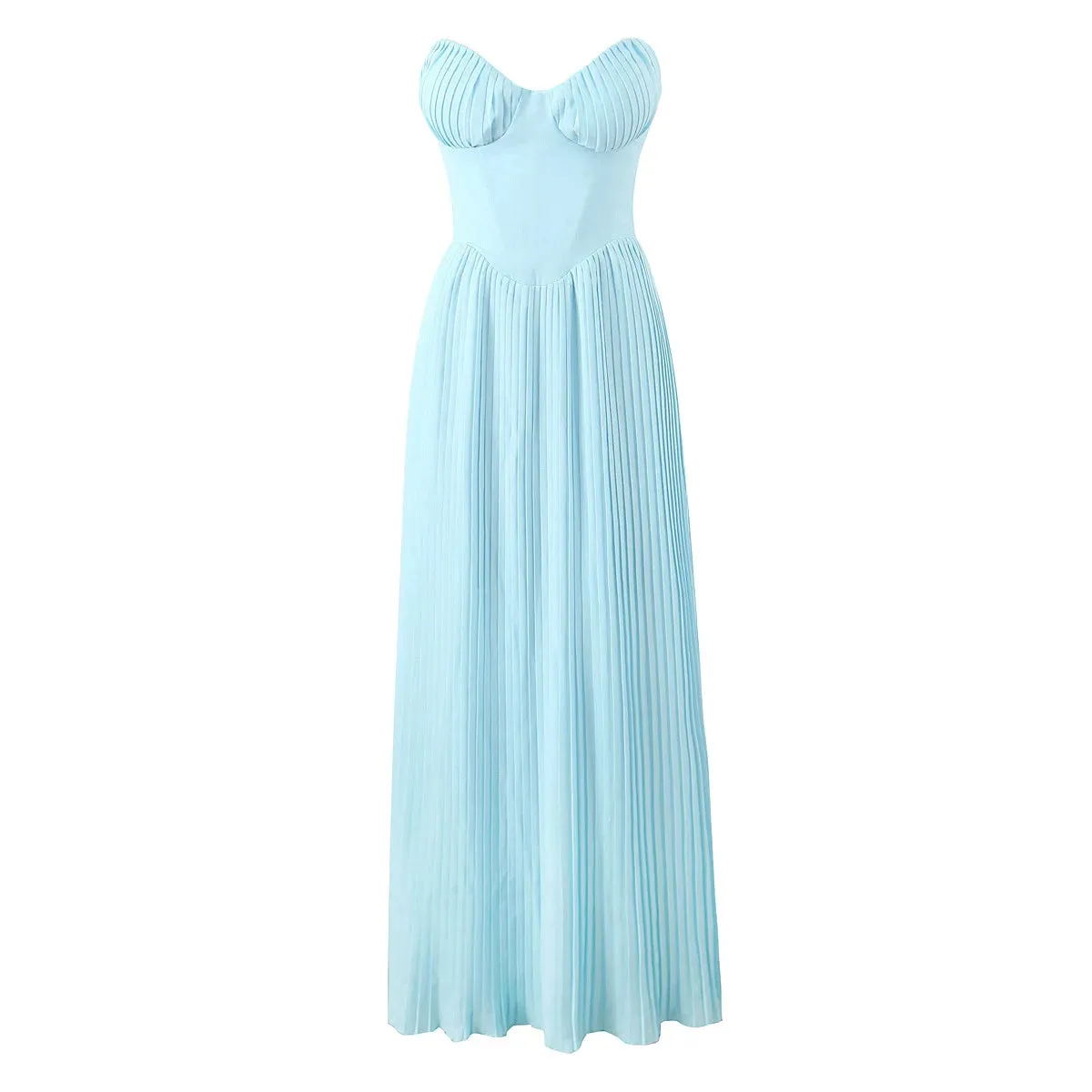 Seraphina Ocean Blue Pleated Maxi Dress