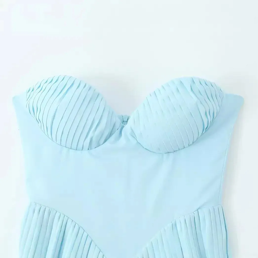 Seraphina Ocean Blue Pleated Maxi Dress