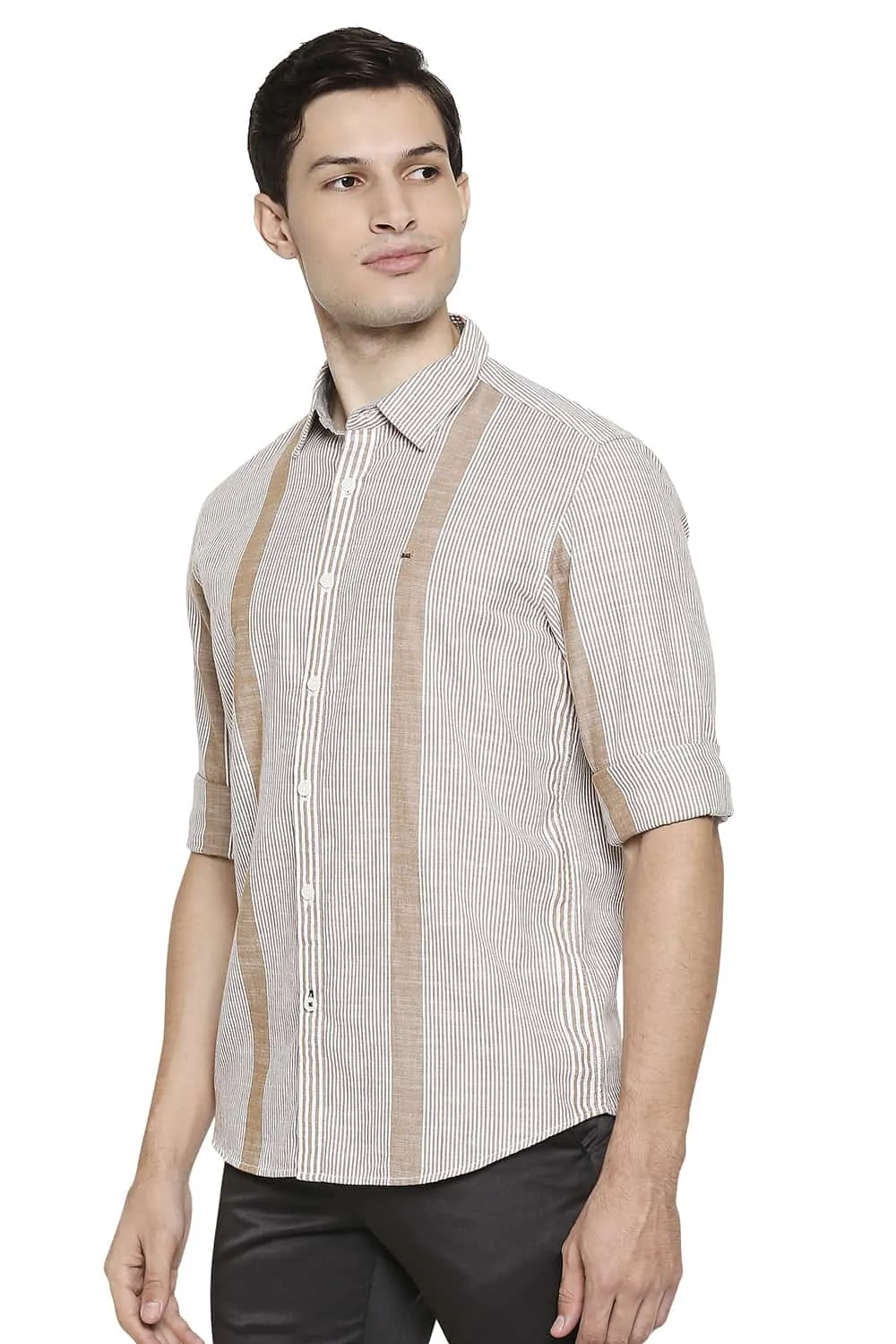 Slim Fit Slub Eng Vertical Stripe Shirt