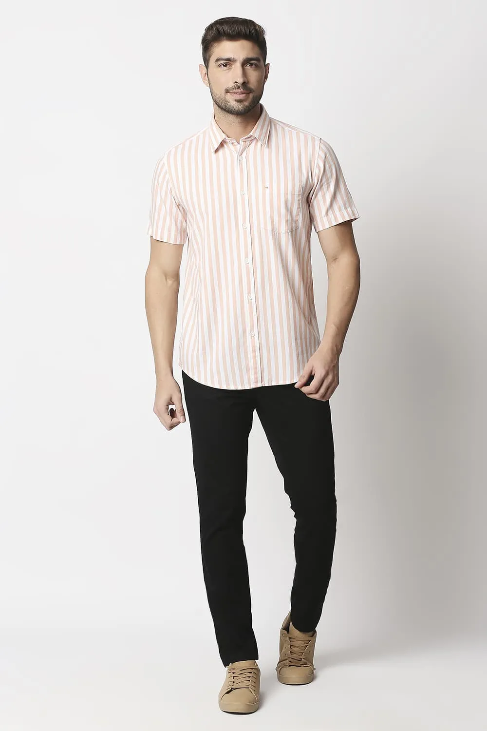 Slim Fit Twill Stripe Halfsleeves Shirt