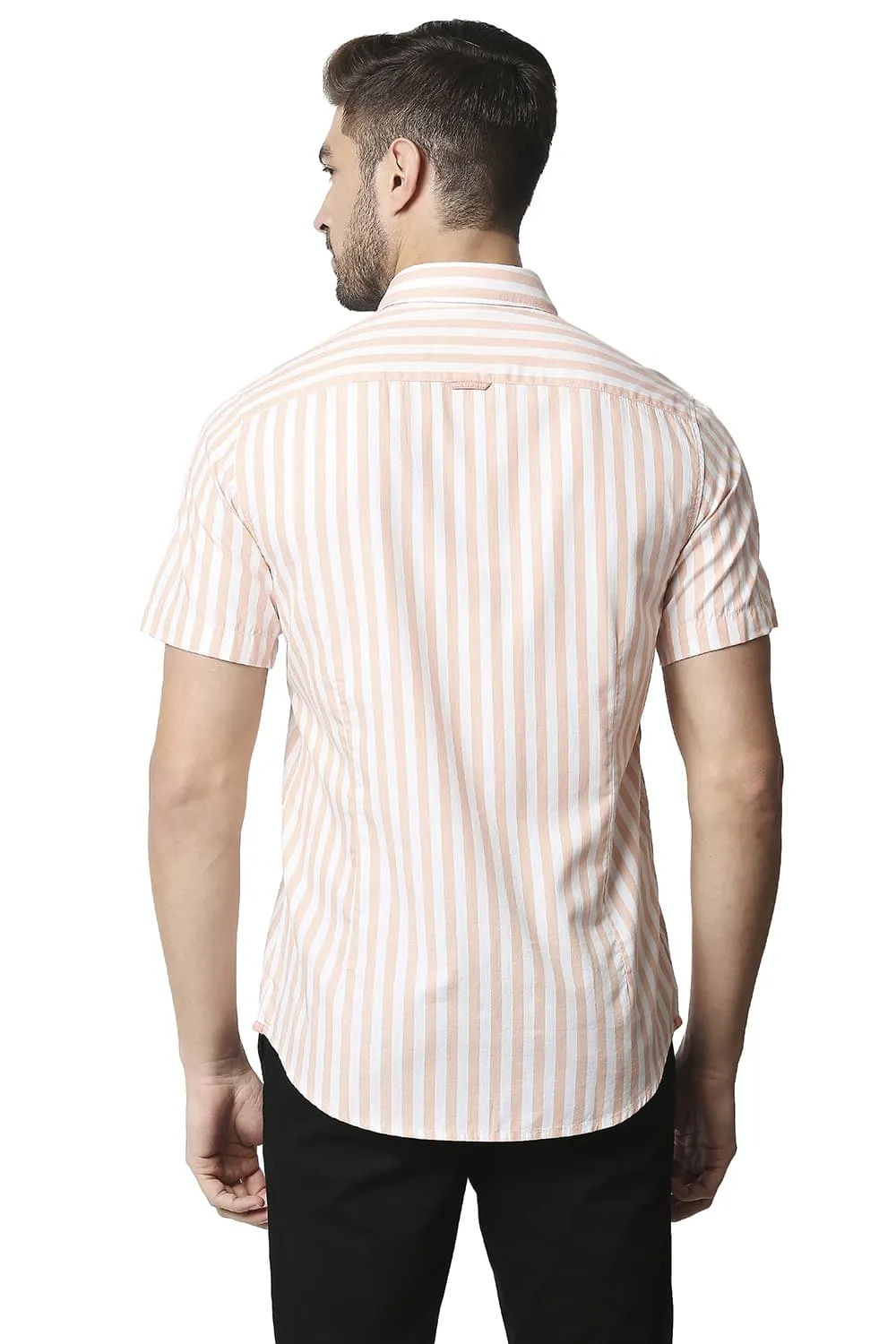 Slim Fit Twill Stripe Halfsleeves Shirt