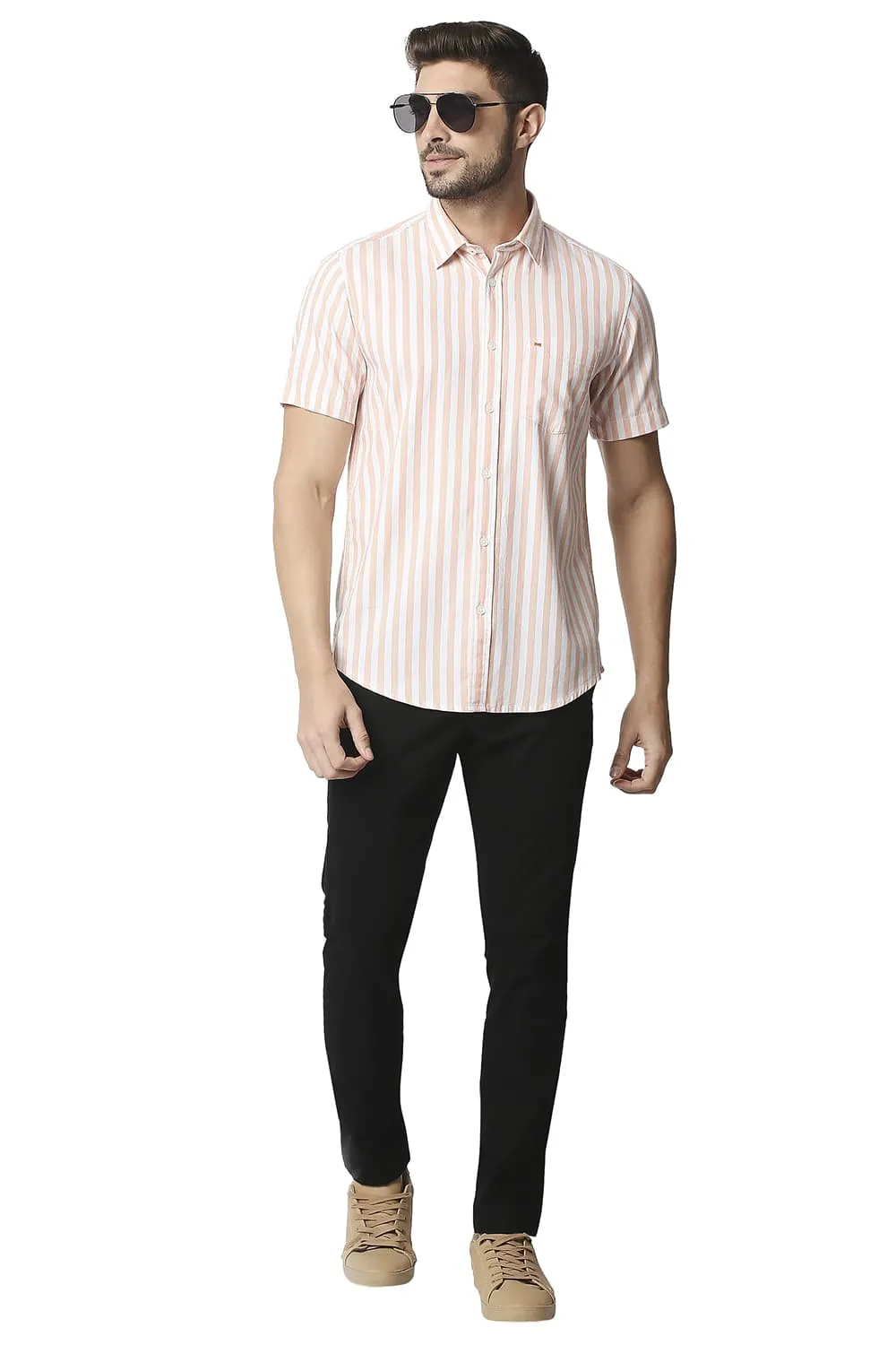 Slim Fit Twill Stripe Halfsleeves Shirt