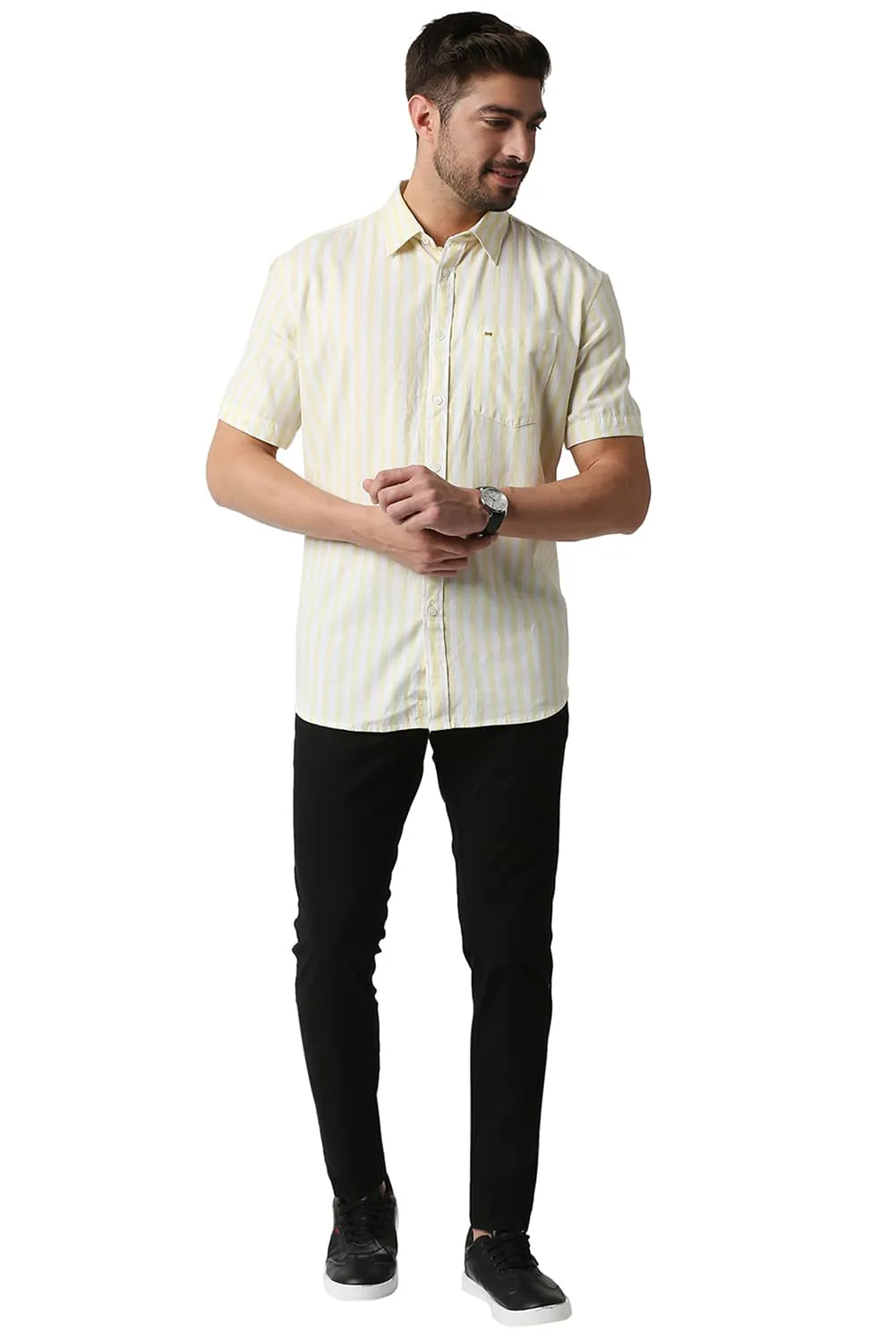 Slim Fit Twill Stripe Halfsleeves Shirt