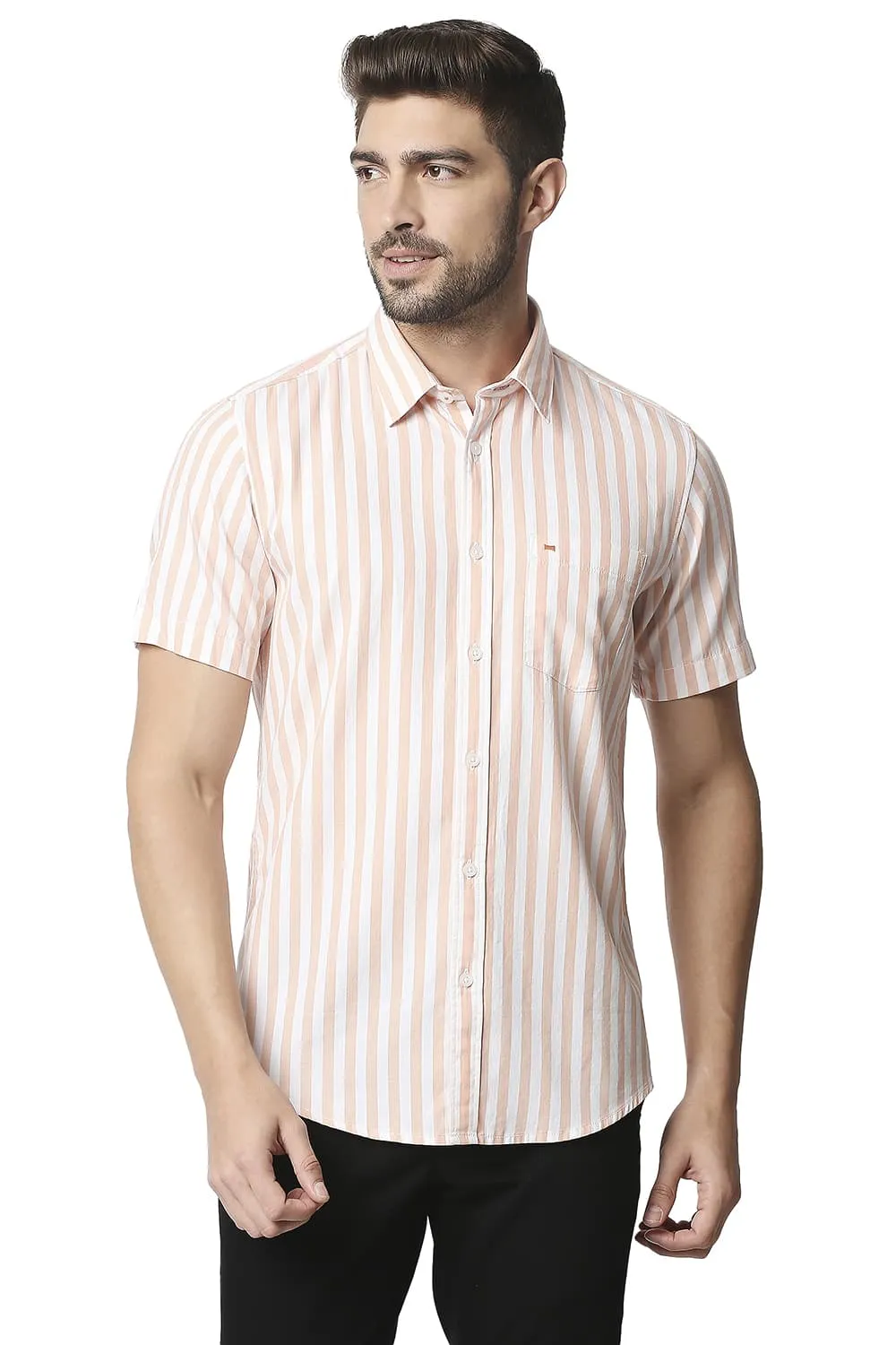 Slim Fit Twill Stripe Halfsleeves Shirt