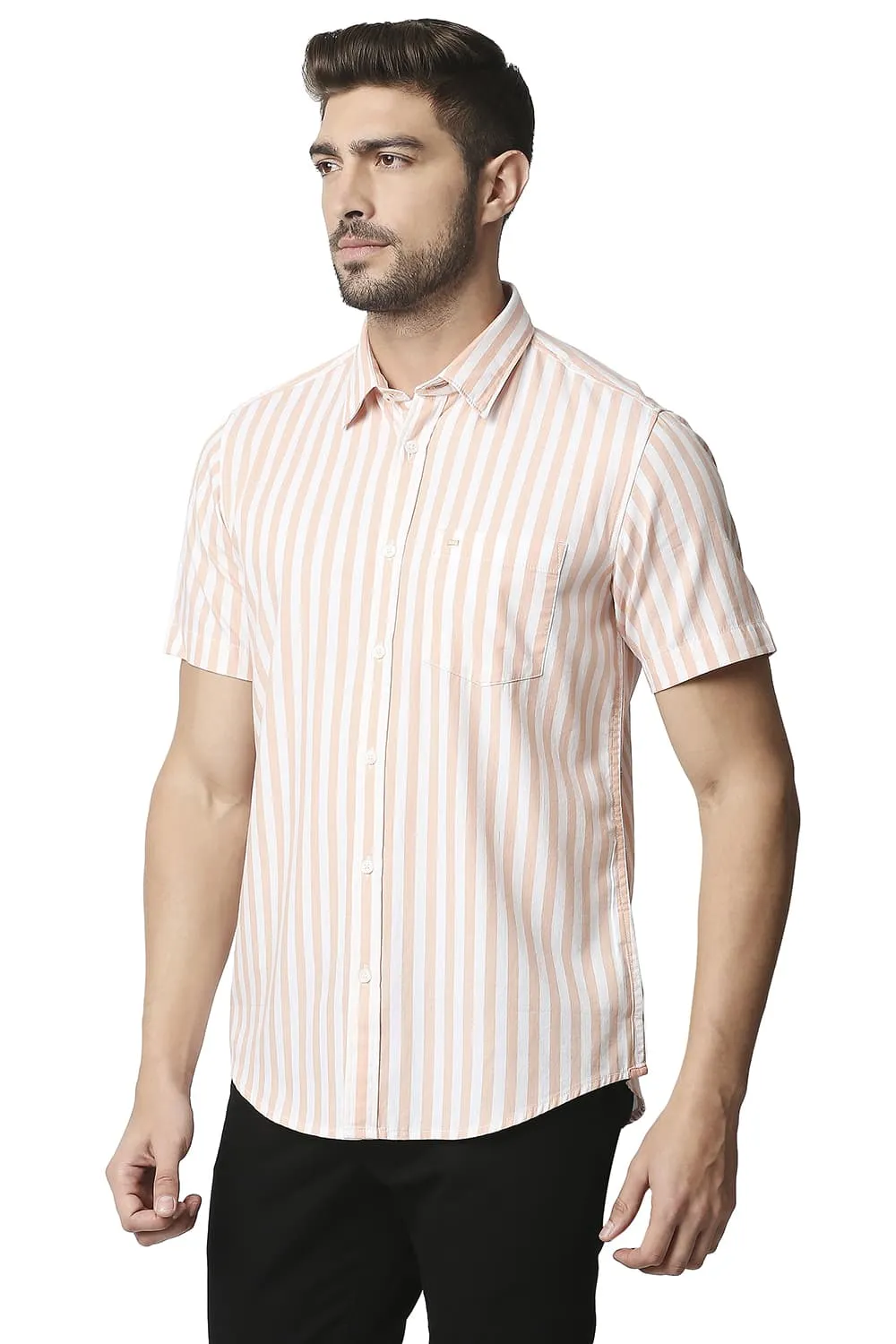Slim Fit Twill Stripe Halfsleeves Shirt