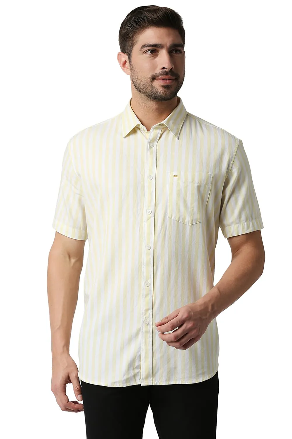 Slim Fit Twill Stripe Halfsleeves Shirt