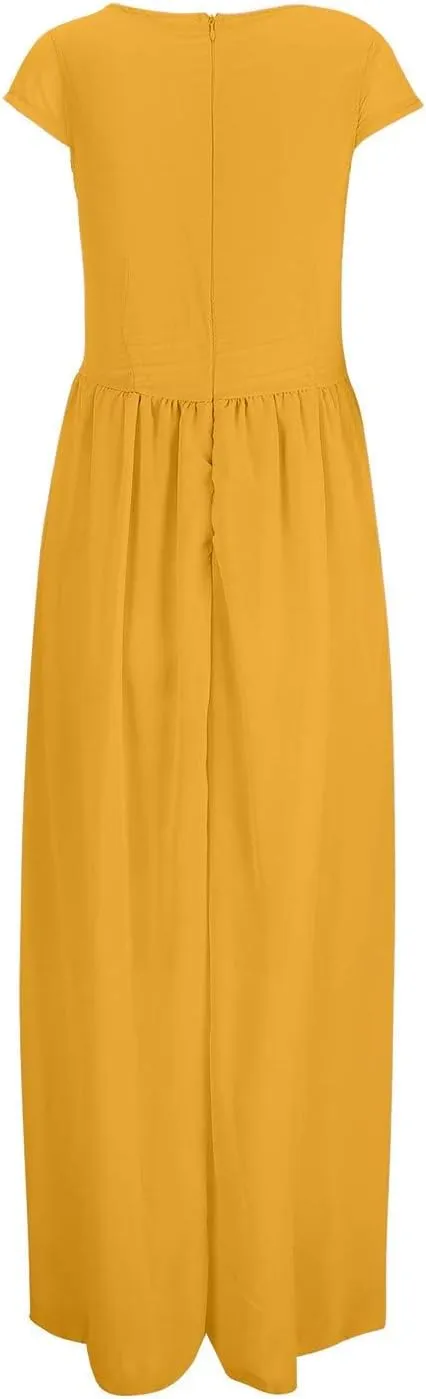 Wedding Guest Dresses for Women Chiffon Cap Sleeve V Neck Maxi Length Evening Ball Gowns Flowy Bridesmaid Dress 2025