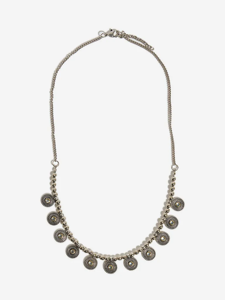 Westside Accessories Silver Oxidized Disc Necklace