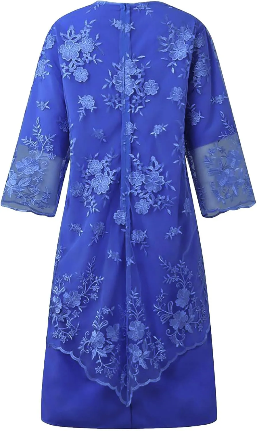 Women's Plus Size Lace Dress 3/4 Sleeve Elegant Mother of The Bride Dresses Formal Evening Party Outfit