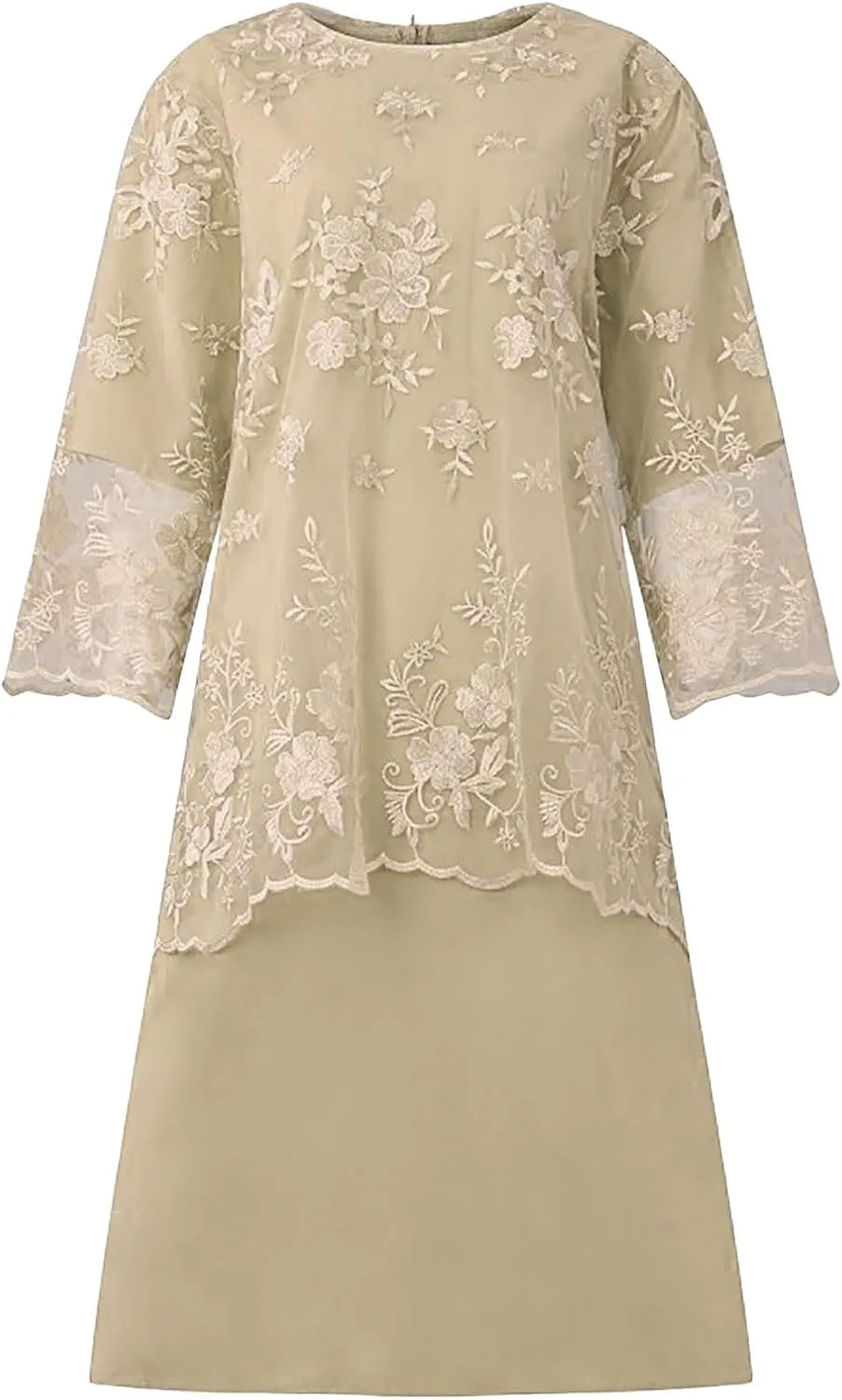 Women's Plus Size Lace Dress 3/4 Sleeve Elegant Mother of The Bride Dresses Formal Evening Party Outfit