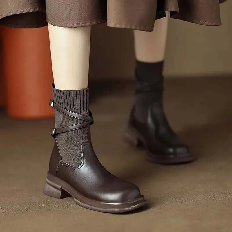 Women's Retro Platform Boots: Chunky Sole Ankle Boots