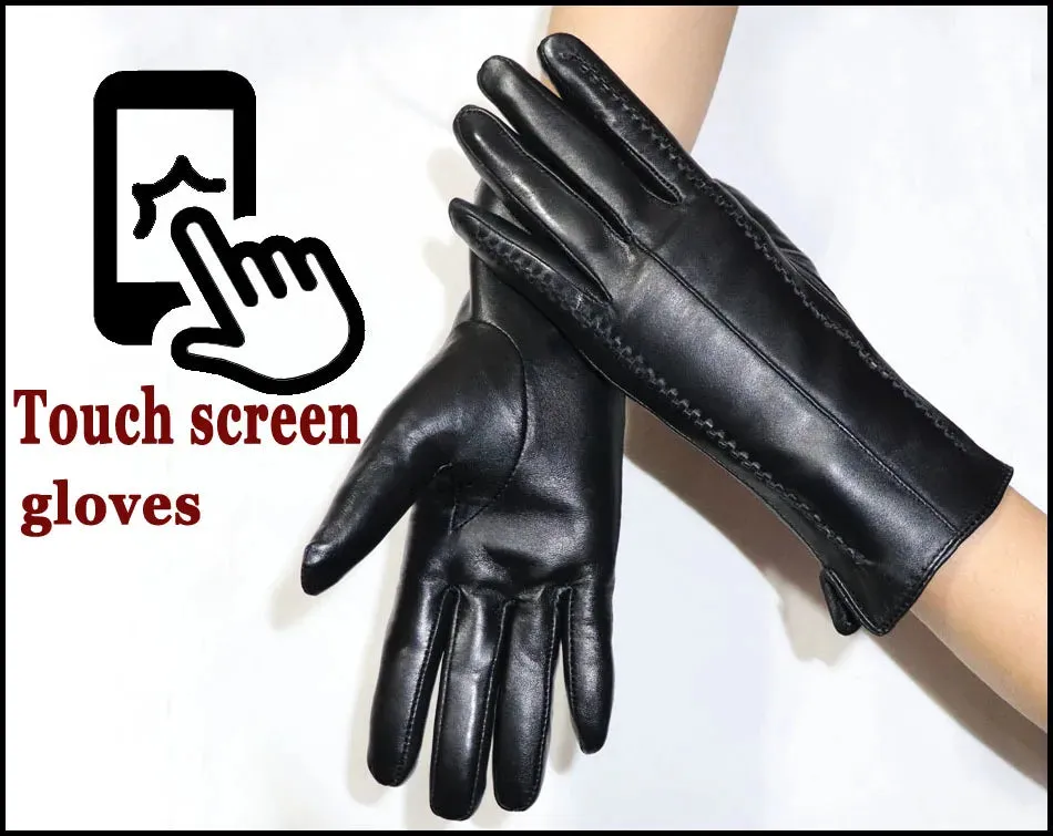 Women's Sheepskin Gloves Winter Warmth Plus Velvet Short Thin Touch Screen Driving Female Color Leather Gloves New High-end 2024